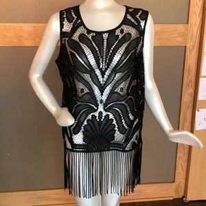 Black lace and fringe top